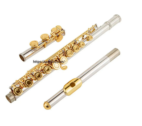 16 closed holes flute cupronuckel body with e mechanism C key Silver body with gold key