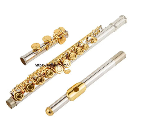 16 holes flute  c key silver body with gold key with E mechanism cupronickel body 031