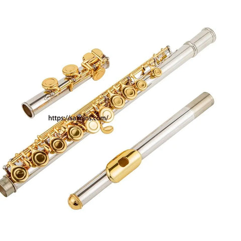 16 holes flute  c key silver body with gold key with E mechanism cupronickel body 09