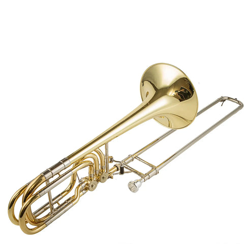 AUROSUS 504D Bass Trombone with Inline Open Wrap Valve | 10" Brass Bell & Pro-Level Specs (Bb/F/Gb/D Tuning) - Perfect for Intermediate Players w/ Lightweight Case & 1½G Mouthpiece AUROSUS