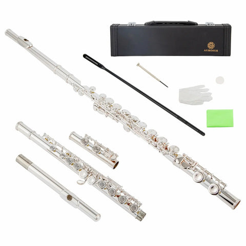 Aurosus MSC-6 Silver Flute - 16 Keys C Flute for Beginners, Kids & Students AUROSUS