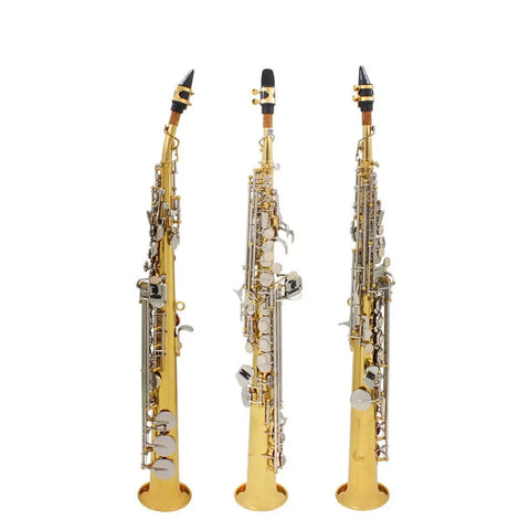 B-flat soprano saxophone straight gold silver key leather box with maintenance kit - AUROSUS  Musical Instrument Store