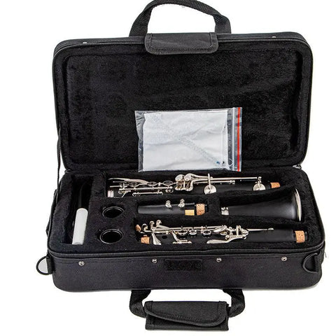 Bb Clarinet with Grenadilla Body Barrel and Bell Injection Molded Upper Joint Nickel-plated Keys 4C Mouthpiece and Case 02