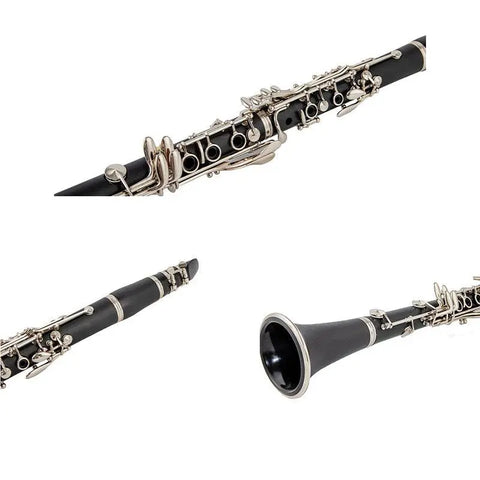Bb Clarinet with Grenadilla Body Barrel and Bell Injection Molded Upper Joint Nickel-plated Keys 4C Mouthpiece and Case 102
