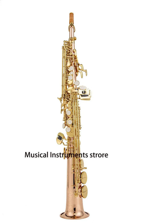 Bb Straight Soprano Saxophone cataphoric  Key rose Brass Body Saxophone with High F# Straight Pipe B(b) Instrument With Case - AUROSUS  Musical Instrument Store