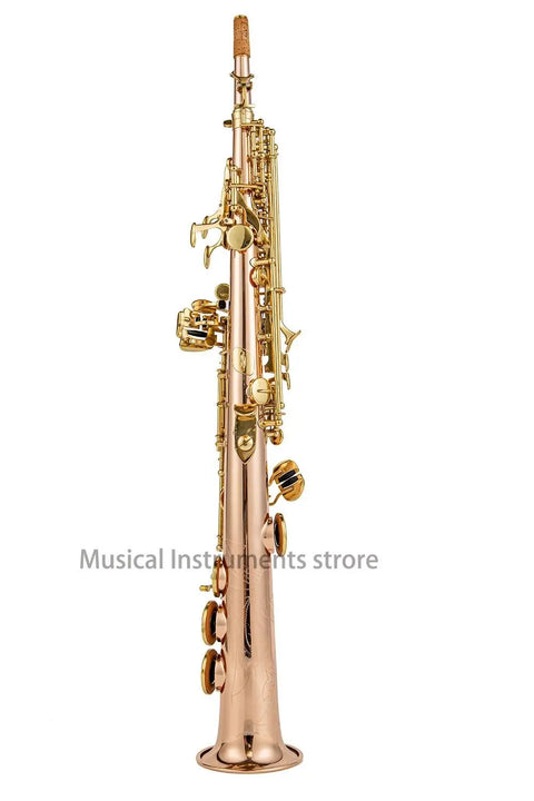 Bb Straight Soprano Saxophone cataphoric  Key rose Brass Body Saxophone with High F# Straight Pipe B(b) Instrument With Case - AUROSUS  Musical Instrument Store
