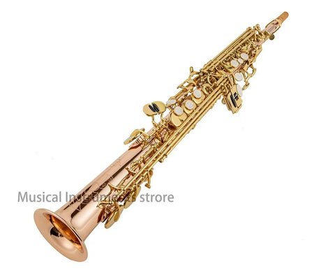 Bb Straight Soprano Saxophone cataphoric  Key rose Brass Body Saxophone with High F# Straight Pipe B(b) Instrument With Case - AUROSUS  Musical Instrument Store