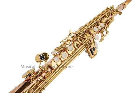 Bb Straight Soprano Saxophone cataphoric  Key rose Brass Body Saxophone with High F# Straight Pipe B(b) Instrument With Case - AUROSUS  Musical Instrument Store
