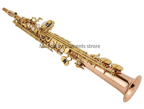 Bb Straight Soprano Saxophone cataphoric  Key rose Brass Body Saxophone with High F# Straight Pipe B(b) Instrument With Case - AUROSUS  Musical Instrument Store