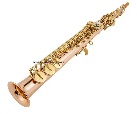Bb Straight Soprano Saxophone cataphoric  Key rose Brass Body Saxophone with High F# Straight Pipe B(b) Instrument With Case - AUROSUS  Musical Instrument Store
