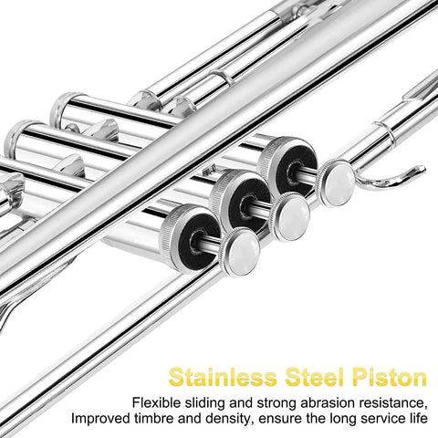 Bb Trumpet Standard Brass Silver Trumpet Beginners Students Hard Case Stand 7C Mouthpiece Gloves Valve Oil and Cleaning Kit