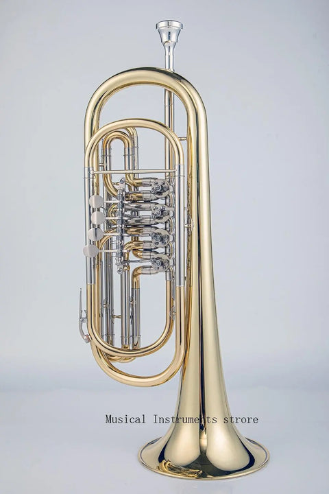 Bb Trumpet with rotary valves 4 front action Gold brass bell