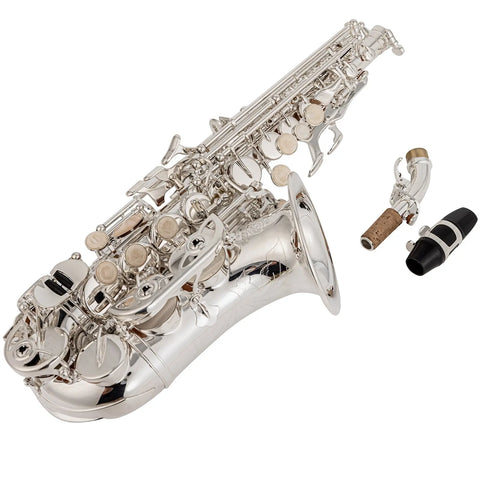 Curved soprano saxophone silver-plated
