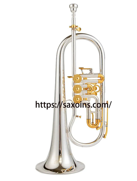 Flugelhorn with rotry valves Bb gold brass bell silvering Professional brass instrument - AUROSUS  Musical Instrument Store