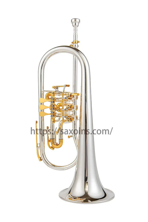 Flugelhorn with rotry valves Bb gold brass bell silvering Professional brass instrument - AUROSUS  Musical Instrument Store
