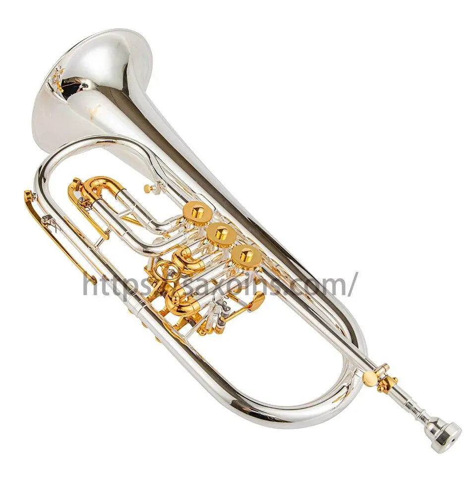 Flugelhorn with rotry valves Bb gold brass bell silvering– AUROSUS