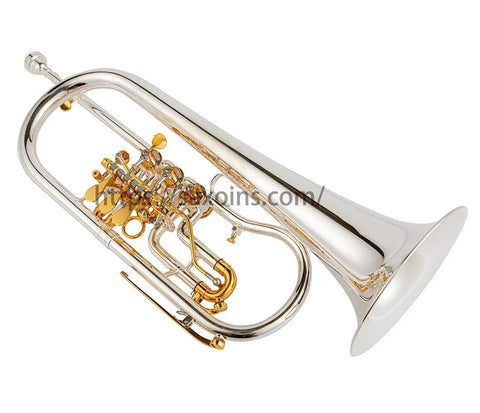 Flugelhorn with rotry valves Bb gold brass bell silvering Professional brass instrument - AUROSUS  Musical Instrument Store