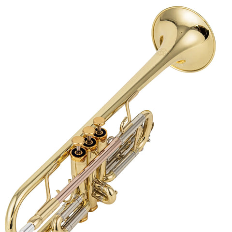 Professional C Trumpet with Stainless Steel Valves | 11.8mm Bore & 124mm Gold Brass Bell | Clear Lacquer Finish (Includes 7C Mouthpiece, Case, Backpack Strap, Valve Oil & Slide Grease AUROSUS