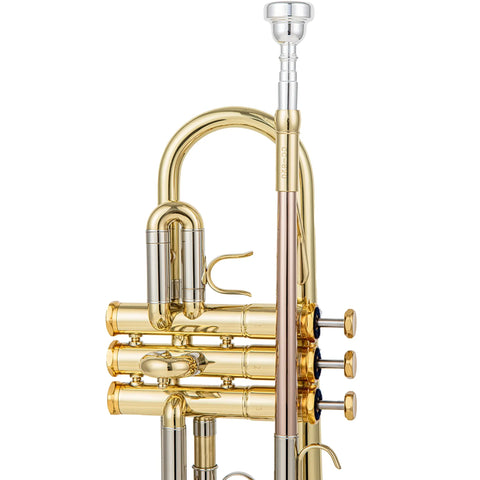 Professional C Trumpet with Stainless Steel Valves | 11.8mm Bore & 124mm Gold Brass Bell | Clear Lacquer Finish (Includes 7C Mouthpiece, Case, Backpack Strap, Valve Oil & Slide Grease AUROSUS