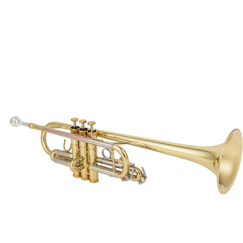 Professional C Trumpet with Stainless Steel Valves | 11.8mm Bore & 124mm Gold Brass Bell | Clear Lacquer Finish (Includes 7C Mouthpiece, Case, Backpack Strap, Valve Oil & Slide Grease AUROSUS