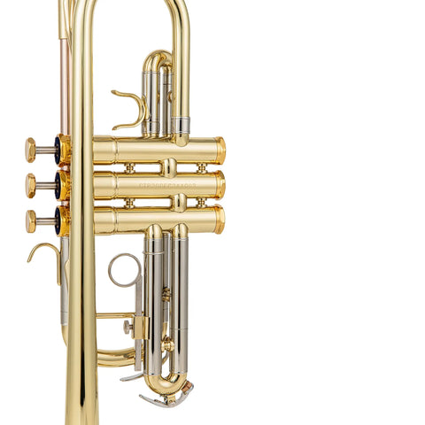 Professional C Trumpet with Stainless Steel Valves | 11.8mm Bore & 124mm Gold Brass Bell | Clear Lacquer Finish (Includes 7C Mouthpiece, Case, Backpack Strap, Valve Oil & Slide Grease AUROSUS