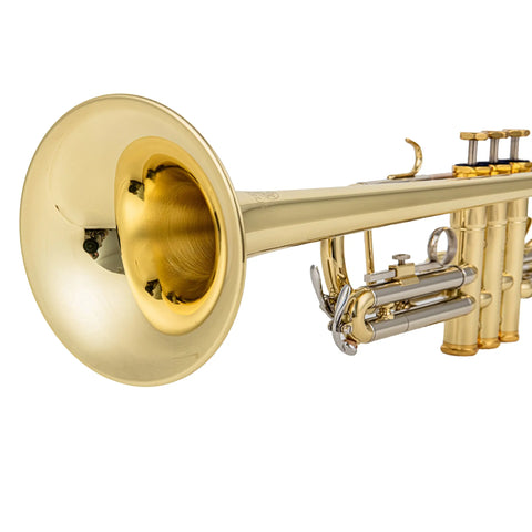 Professional C Trumpet with Stainless Steel Valves | 11.8mm Bore & 124mm Gold Brass Bell | Clear Lacquer Finish (Includes 7C Mouthpiece, Case, Backpack Strap, Valve Oil & Slide Grease AUROSUS