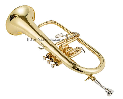 Trigger Flugelhorn Bb Yellow Brass Bell Clear Lacquer Professional brass instrument BAFH600 - AUROSUS  Musical Instrument Store