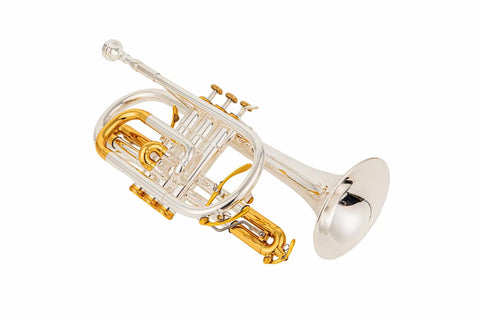 UROSUS ACR-8358S Doubler Cornet - Dual Trigger, Silver Plated, 4.75" Heavy Brass Bell AUROSUS