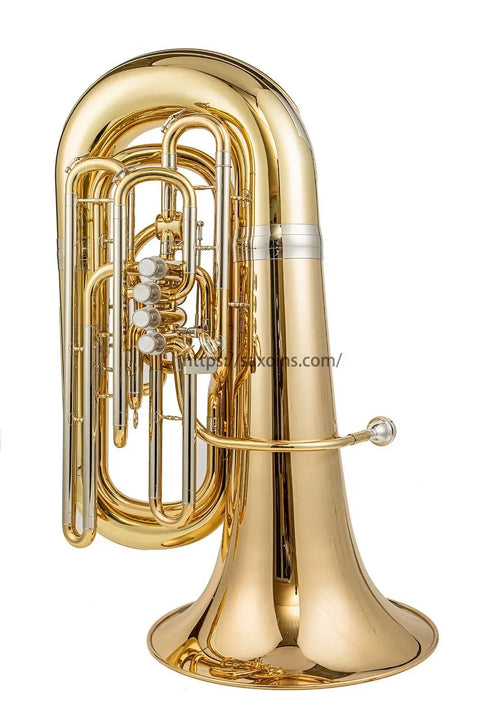 c tone tuba  4 front action 1 flank valve gold  brass bell diameter Professional musical instrument