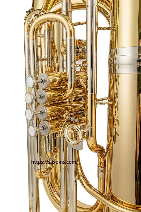 c tone tuba  4 front action 1 flank valve gold  brass bell diameter Professional musical instrument