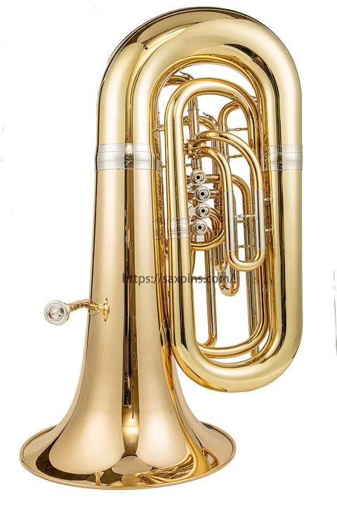 c tone tuba  4 front action 1 flank valve gold  brass bell diameter Professional musical instrument
