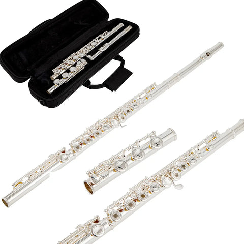 silver plated Intermediate 17keys open/closed hole c flute with b foot Joint offset g with case AUROSUS Musical Instrument Store